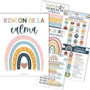 Spanish Calming Corner Posters | Set of 6 | Spanish Educational Posters - Boho Rainbow