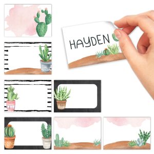 Name Tag Stickers | Set of 56 | Classroom Supplies - Cactus